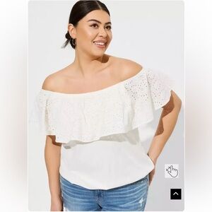 Torrid Vintage Cotton Jersey Off The Shoulder Eyelet Banded Bottom Top